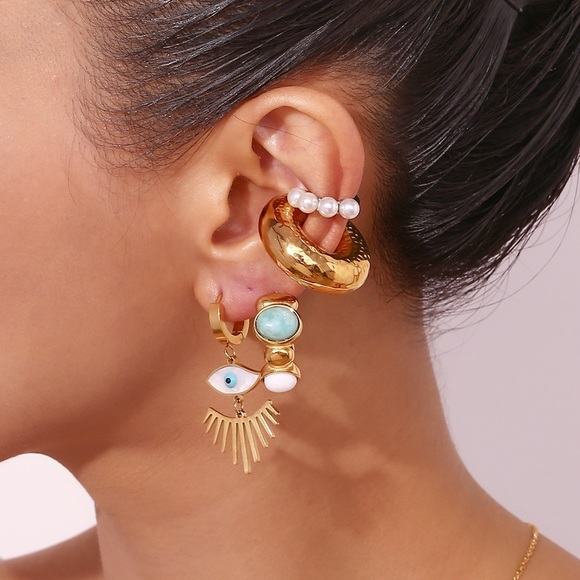 NEW: Evil Eyes Earrings*18K Gold Plated*Waterproof*Sweatproof*Tarnish Free* - Picture 3 of 8